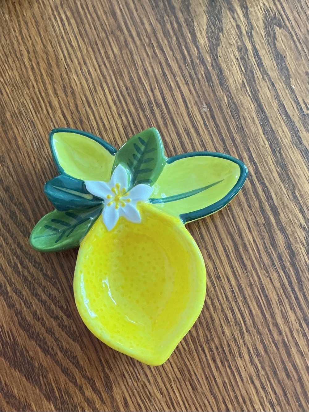Coton Colors Citrus Lemon Trinket Bowl Ceramic Lemon Dish with Leaf Accent - NWT